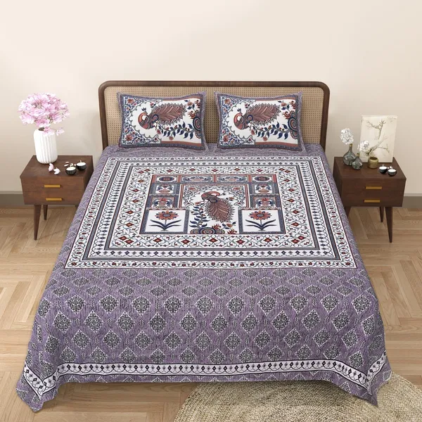 Violet_Cotton_Royal_Peacock_Harmony_Double_Bedsheet_With_Pillow_Cover